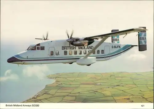 Ansichtskarte  Propellerflugzeug British Midland Airways SD330 1990