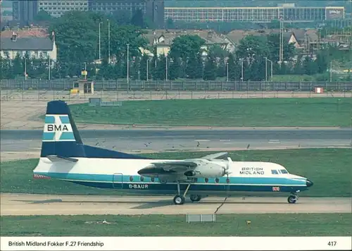 Ansichtskarte  Propellerflugzeug British Midland Fokker F.27 Friendship 1990