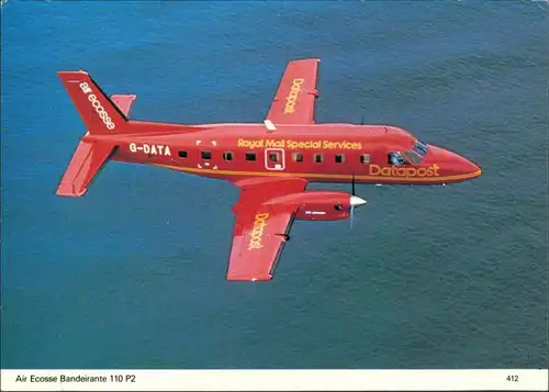 Ansichtskarte  Propellerflugzeug Air Ecosse Bandeirante 110 P2. 1990