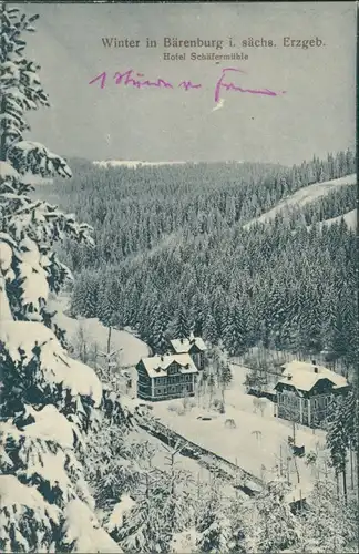 Oberbärenburg-Altenberg (Erzgebirge) Winterpartie Hotel Schäfermühle 1912 