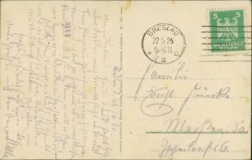 Postcard Breslau Wrocław Partie am Dom 1926 