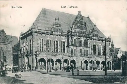 Ansichtskarte Bremen Das Rathaus mit Kutschen und Menschen 1905