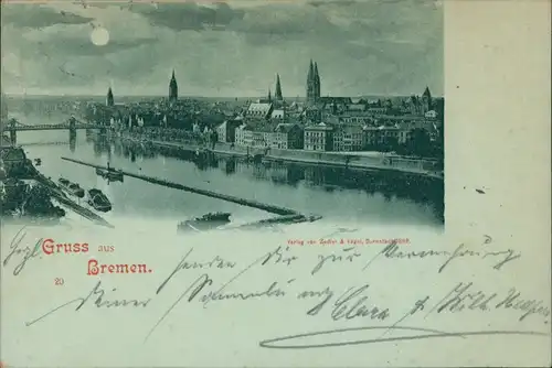 Ansichtskarte Bremen Schiffe und Brücke Panorama 1899