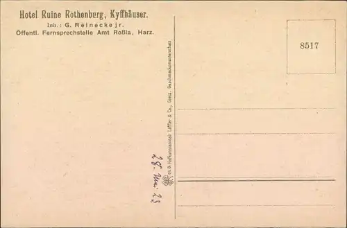 Steinthaleben-Kyffhäuserland Ruine Rothenburg am Kyffhäuser 1923