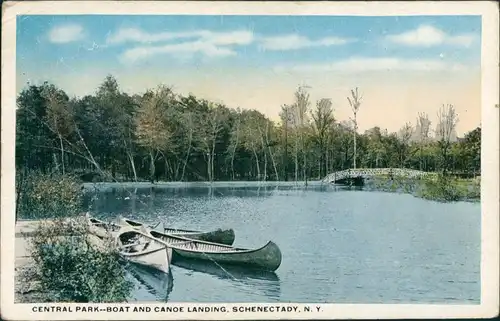 Postcard Schenectady Central Park: Boat and Canoe Landing 1924
