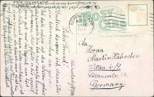 Postcard Schenectady Central Park: Boat and Canoe Landing 1924