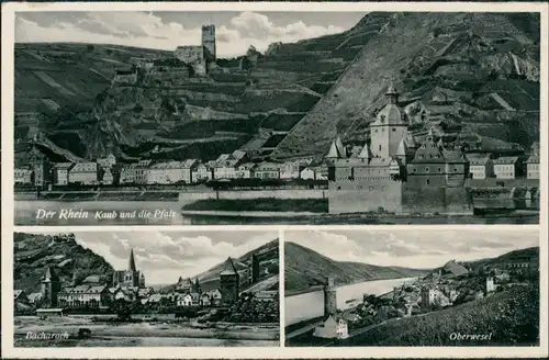 Kaub Panorama-Ansicht vom Rhein - Burgen, Bacharach, Oberwesel 1934