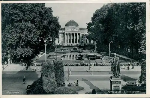 Ansichtskarte Wiesbaden Kurhaus mit Blumengarten 1934