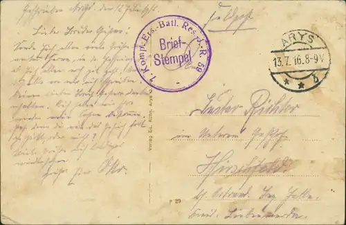 Postcard Arys Orzysz Künstlerkarte - Truppenübungsplatz 1916 