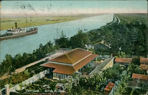 Port Said بورسعيد (Būr Saʻīd) Gartenanlage - Haus - Kanal - Dampfer 1909 