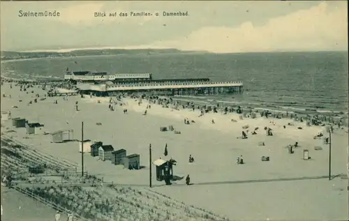 Postcard Swinemünde Świnoujście Blick auf Familien und Damenbad 1909 