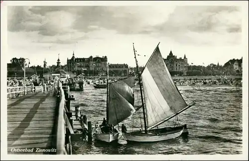 Ansichtskarte Zinnowitz Seebrücke, Segelboote, Hotels 1934 