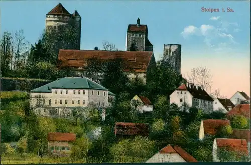 Ansichtskarte Stolpen Burgrestaurant, Stadt - Burg 1913 