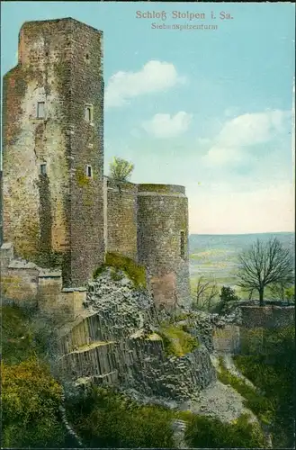 Ansichtskarte Stolpen Basaltfelsen - Burg - Siebenspitzenturm 1914 