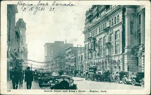 Postcard Regina (Saskatchewan) Scarth Street and Kings Hotel 1915