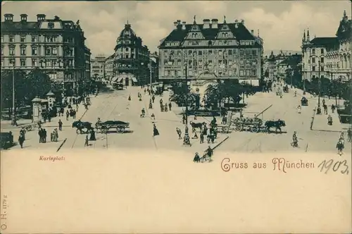 Ansichtskarte München Karlsplatz belebt 1903 