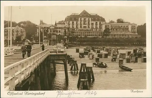 Ansichtskarte Bansin-Heringsdorf Usedom Seebrücke - Kurhaus, Strand 1928 