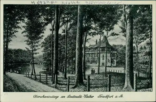 Ansichtskarte Frankfurt am Main Oberschweinstiege am Stadtwald Weiher 1934 