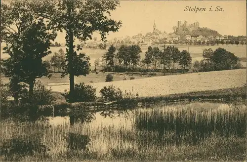 Ansichtskarte Stolpen Wasserpartie und Stadt 1913 