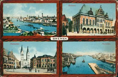 Ansichtskarte Bremen Panorama, Rathaus, Marktplatz, Freihafen 1914