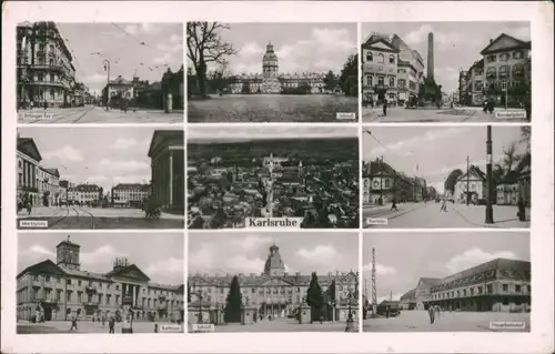 Karlsruhe Ettlinger Tor, Schloß, Luftbild, Hauptbahnhof, Rathaus 1955