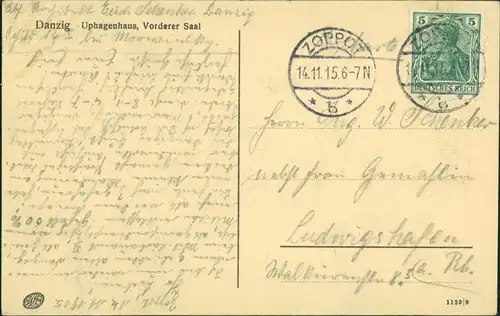 Postcard Danzig Gdańsk/Gduńsk Vorderer Saal - Uphagen Haus 1915 