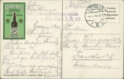 Ansichtskarte  Im Schützengraben (Underberg Werbekarte) 1916 