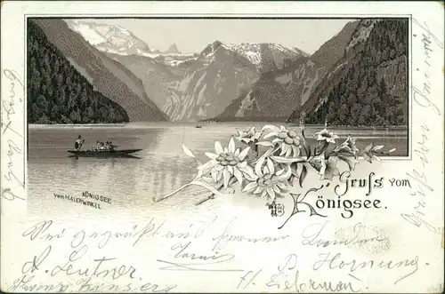 Litho AK Schönau am Königssee Litho AK: Königsee - Edelweiss 1899 