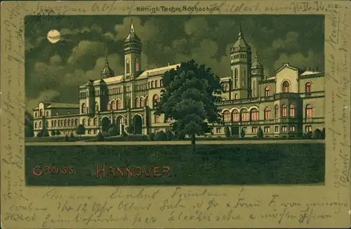 Ansichtskarte Litho AK Hannover Mondscheinlitho Gruss aus Hochschule 1901 