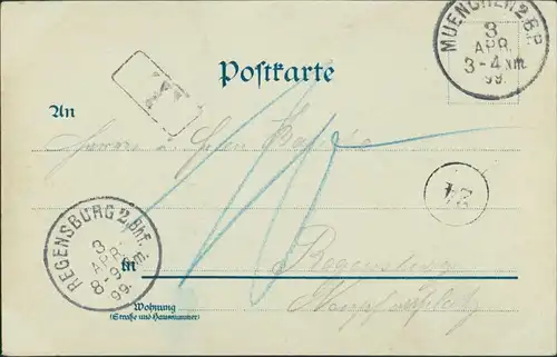 Ansichtskarte München Mondscheinkarte: vom Karlsthor auf den Bahnhof 1899