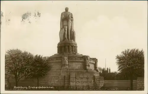 Ansichtskarte St. Pauli-Hamburg Bismarck-Denkmal 1929