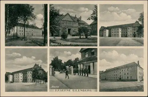Ansichtskarte Eilenburg Kaserne, Kasino und Kantine, Wache 1938