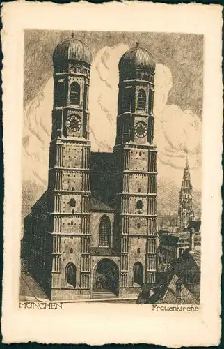 Ansichtskarte München Künstlerkarte: Frauenkirche 1918