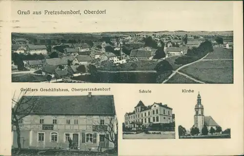 Ansichtskarte Pretzschendorf 4 Bild: Stadt: Gasthof, Schule Klingenberg  1924