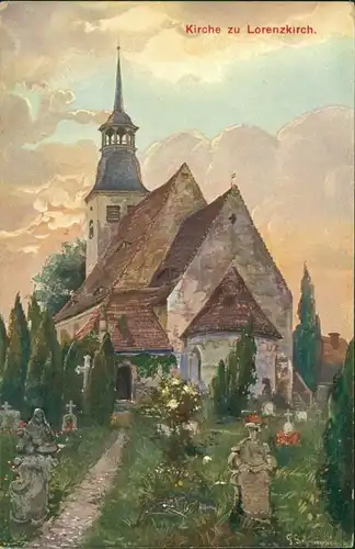 Ansichtskarte Lorenzkirch-Zeithain Künstlerkarte: Kirche 1914 