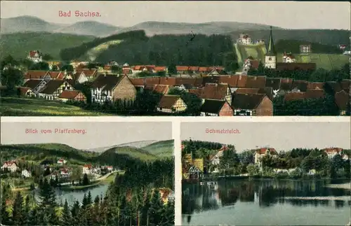 Ansichtskarte Bad Sachsa Blick vom Pfaffenebergm Schmelzteich 1922