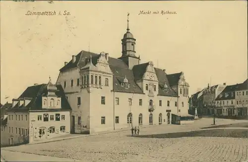 Ansichtskarte Lommatzsch Markt und Rathaus 1917 