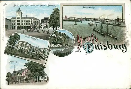 Litho AK Duisburg Litho AK: Stadt, Tonhalle, Markt, Gasthaus 1900 