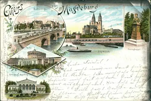 Ansichtskarte Litho AK Magdeburg Litho AK: Herrnkrug, Stadt, Zollbrücke 1896 