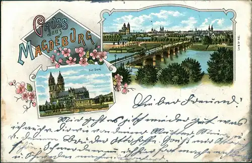 Ansichtskarte Litho AK Magdeburg Litho AK: Gruss aus Dom, Panorama 1899 