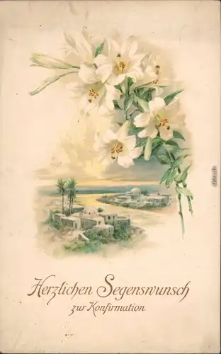 Ansichtskarte  Glückwunsch - Konfirmation - Orient mit Blumen 1912