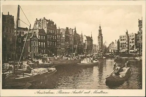 Postkaart Amsterdam Amsterdam Binnen Amstel met Munttoren 1924