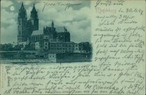 Ansichtskarte Altstadt-Magdeburg Mondscheinlitho: Dom 1897 