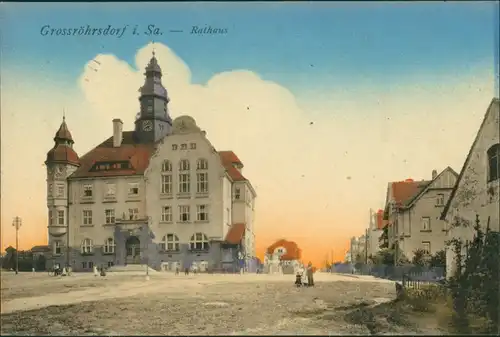Ansichtskarte Großröhrsdorf Straßenartie am Rathaus 1909 