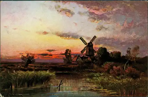 Ansichtskarte  Künstlerkarte: Landschaft Windmühle 1911