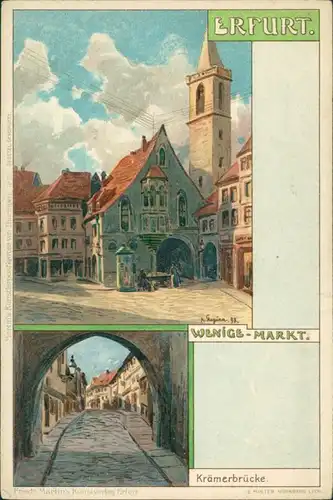 Ansichtskarte Erfurt Krämerbrücke, Wenige-Markt 2 Bild Künstlerkarte 1898