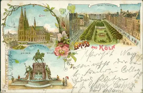 Litho AK Köln 3 Bild Litho: Dom Kaiser Wilhelmring, Denkmal 1909 