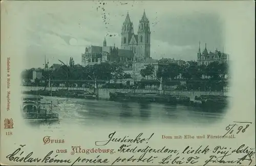 Ansichtskarte Magdeburg Mondscheinlitho: Badeanstalt, Stadt 1898