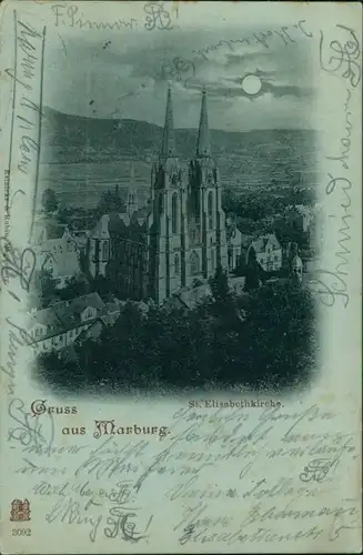 Ansichtskarte Marburg an der Lahn Elisabethkirche und Stadt 1899 