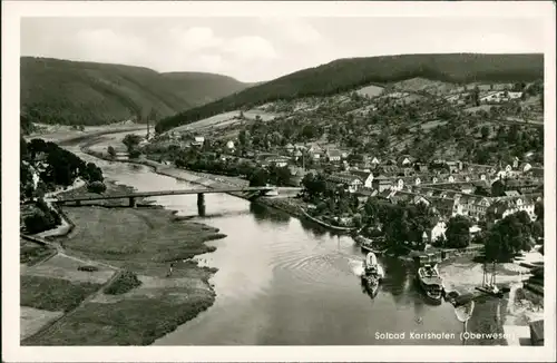 Helmarshausen-Bad Karlshafen Dampfer auf der Oberweser, Panorama mit Brücke 1944